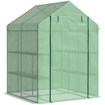 Outsunny Seră de Grădină cu Rafturi, Protecție din PE și Ușă Rulantă, 143x138x190 cm, Verde | Aosom Romania Outsunny Seră de Grădină cu Rafturi, Protecție din PE și Ușă Rulantă, 143x138x190 cm, Verde | Aosom Romania