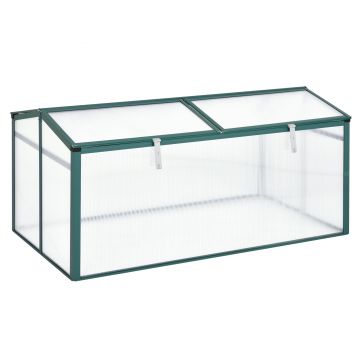Outsunny Sera de gradina din policarbonat si aluminiu cu acoperis reglabil, 130 x 70 x 61cm, verde si transparenta | AOSOM RO