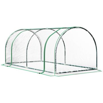 Outsunny Tunel de oțel pentru grădină cu seră și capac din PVC, 200x100x80 cm, transparent și verde | Aosom Romania