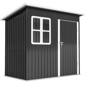 Outsunny magazie grădină căsuță de grădină pentru unelte cu ușă largă și fereastră, 221x133x190 cm gri închis | Aosom Romania
