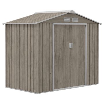 Outsunny Magazie Grădină Metalică cu Orificii de Ventilație și Ușă Culisantă Dublă pentru Grădinarit și DIY, 213x130x185 cm, Maro | Aosom Romania