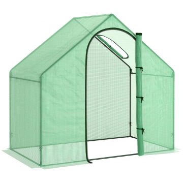 Outsunny Sera Cabina Portabila 180x100cmx168cm, Folie PE, Cadru de Otel, Usa cu Fermoar, Aerisire Superioara, Verde