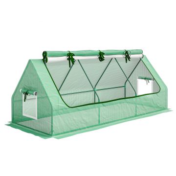 Outsunny Seră de Grădină cu 2 Ferestre Laterale și Fereastră Centrală Rulantă, din Oțel, PE și PP, 240x90x90 cm, Verde | Aosom Romania Outsunny Seră de Grădină cu 2 Ferestre Laterale și Fereastră Centrală Rulantă, din Oțel, PE și PP, 240x90x90 cm, Verde | Aosom Romania
