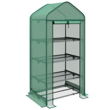 Outsunny Seră de Grădină în 4 Niveluri cu Ușă Rulantă, Seră Mica din Metal & PE, 69x49x158 cm, Verde Închis | Aosom Romania Outsunny Seră de Grădină în 4 Niveluri cu Ușă Rulantă, Seră Mica din Metal & PE, 69x49x158 cm, Verde Închis | Aosom Romania