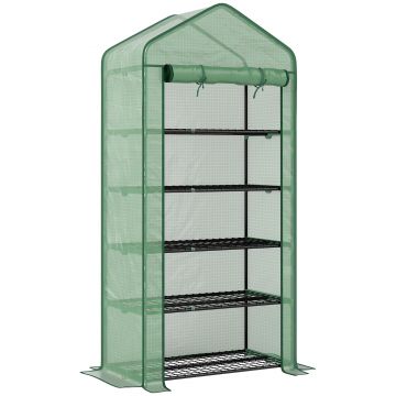Outsunny Seră Mini pe 5 Niveluri cu Husă Ranforsată, Seră Portabilă cu Ușă Rulabilă și Rafturi de Sârmă, 193x90x49 cm, Verde | Aosom Romania Outsunny Seră Mini pe 5 Niveluri cu Husă Ranforsată, Seră Portabilă cu Ușă Rulabilă și Rafturi de Sârmă, 193x90x49 cm, Verde | Aosom Romania