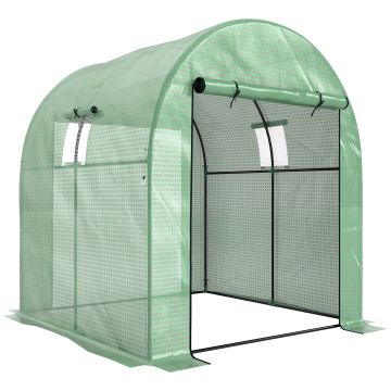 Outsunny Seră Tip Tunel din Polietilenă Cu Uși și Ferestre din Plasă, Cort cu Capac din PE și Cadru de Oțel, Verde 1,8x1,8x2 m | Aosom Romania