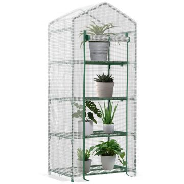 Outsunny Seră Verticală pentru Balcon și Terasă cu 4 Rafturi, Structură din Oțel și PE, 70x50x160 cm, Alb | Aosom Romania