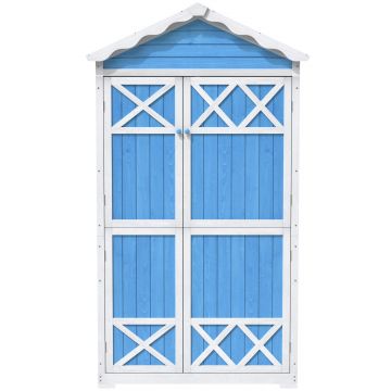 Depozit pentru mobilier de grădină din lemn pentru exterior, design rezistent la intemperii cu întărituri stabile în formă de X, 93x45x179 cm, Albastru