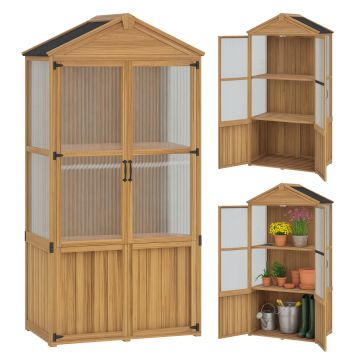 Outsunny Abri de jardin en bois, cabana de gradina cu panouri in acrilic rafturi detașabile x 55 x 178 cm, natural | Aosom Romania