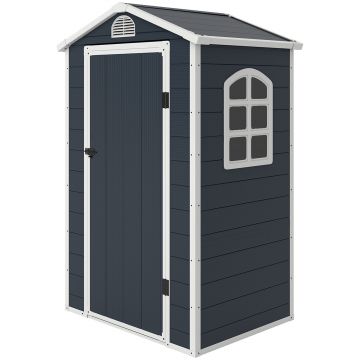 Outsunny Casa de unelte 1,9m², adăpost rezistent la intemperii cu acoperiș în două ape și ușă, 134x104x204cm, Gri închis | Aosom Romania