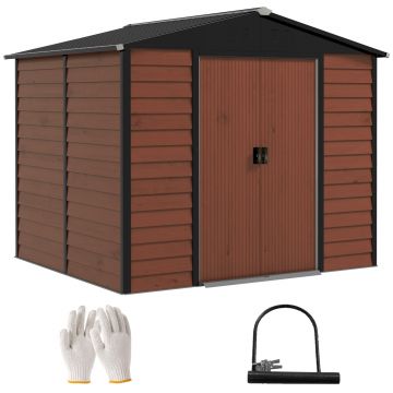 Outsunny Casa din metal, rezistent la intemperii și rugină, cu lacăt, 2,40 x 2,06 x 1,98 m, lemn | Aosom Romania
