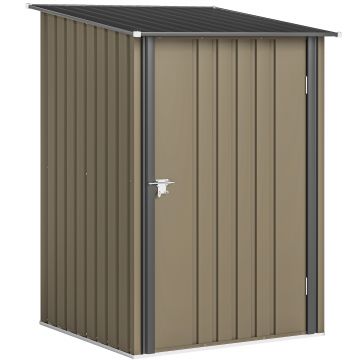 Outsunny Căsuță de Grădină 0.92m² din Oțel Galvanizat, Căsuță pentru Unelte cu Ușă Blocabilă și Acoperiș Înclinat, 100x104x160 cm, Maro și Gri Închis | Aosom Romania