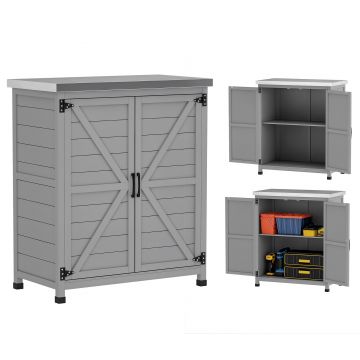 Outsunny Depozit de grădină, dulap exterior cu suprafață de lucru, dulap pentru unelte, lemn masiv, oțel, 79L x 43B x 92H cm, Gri | Aosom Romania