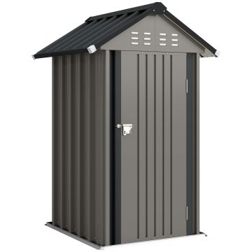 Outsunny Depozit metalic pentru unelte 1,17 m², magazie cu acoperiș în două ape, ventilație, lacăt și mănuși, 122 x 121 x 192 cm | Aosom Romania