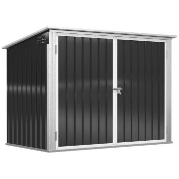 Outsunny Depozit pentru Coșuri de Gunoi Caseta pentru Gunoi Depozit pentru 2 Coșuri de Gunoi Oțel 178,5 x 104,5 x 128,5/113 cm Negru | Aosom Romania