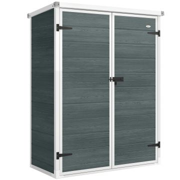 Outsunny Depozit pentru unelte 0,8m², șopron pentru unelte cu rafturi pliante, 134 x 68,5 x 170 cm, din plastic cu uși duble închise cu lacăt, placă pentru podea | Aosom Romania