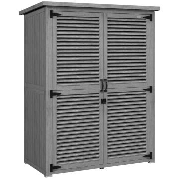 Outsunny Dulap de Grădină 0,83 m² 127x65x168 cm cu 2 Uși tip Oblon 2 Rafturi 2 Mânere și Acoperiș Impermeabil Gri | Aosom Romania