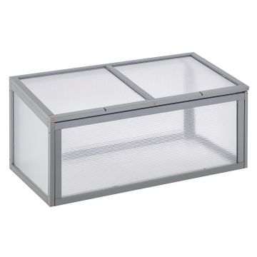 Outsunny Frühbeet Sopron din lemn și policarbonat 90 x 46 x 40 cm Șopron cu acoperire rezistentă la intemperii pentru grădină Plantbeet Gri | Aosom Romania