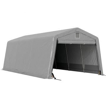 Outsunny Garaj Portabil, Carport Rezistent, Cort tip Garaj cu Copertină și 2 Ferestre de Ventilație și Ușă, 6.2x3.3x2.4 m, Gri | Aosom Romania