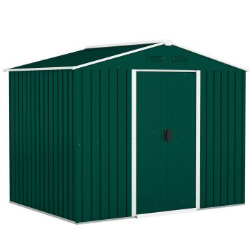 Outsunny Magazie de Grădină 3.6m² din Oțel, cu 2 Uși Glisante și 4 Ferestre de Ventilație, 236x174x190 cm, Verde | Aosom Romania