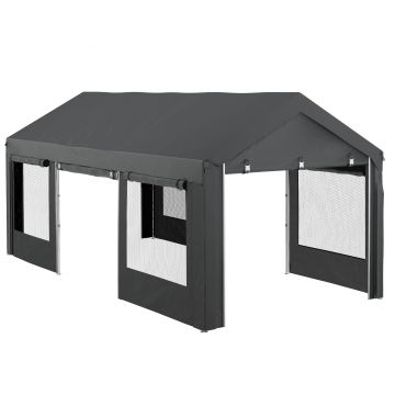 Outsunny Pavilion de Grădină cu Înălțime Reglabilă, 4 Uși și 4 Ferestre, 6x3 m, Gri Închis | Aosom Romania