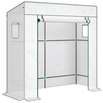 Outsunny Seră de Grădină cu Acoperiș Înclinat, 2 Ferestre și Ușă Rulabilă, Seră pentru Cultivare cu Structură din Oțel, Acoperire Anti-UV din PE, pentru Grădină, Legume, Flori, 196x77x197 cm, Alb | Aosom Romania