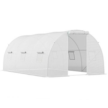 Outsunny Seră de grădină tunel 13,5 m² 6 ferestre, ușă rulantă cu fermoar cadru oțel galvanizat, prelată PE 4,5 x 3 x 2 m alb | Aosom Romania