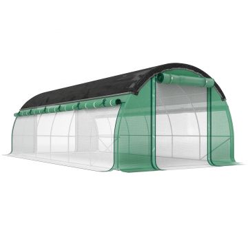 Outsunny Seră tip tunel 6 x 3 x 2 m cu plasă de protecție solară, pereți laterali rulabili, învelitoare din plastic, cadru din oțel, verde | Aosom Romania