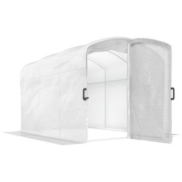 Outsunny Seră tunel de grădină 6m², seră tunel 300x200x195cm folie PE 220 g/m² margini prelungite 50 cm cu ușă alb | Aosom Romania
