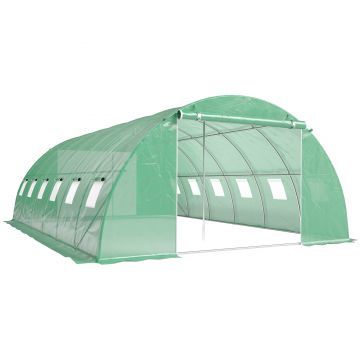 Outsunny Seră tunel de grădină Seră pentru legume oțel galvanizat Ø25mm și structură consolidată 395x595x199cm Verde | Aosom Romania
