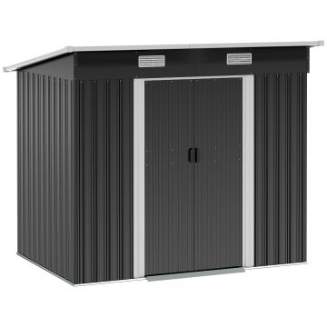 Outsunny Şopron din metal 2,3 m² 207 x 130 x 182 cm șopron cu acoperiş în pantă fereastră cadru pentru pardoseală negru | Aosom Romania
